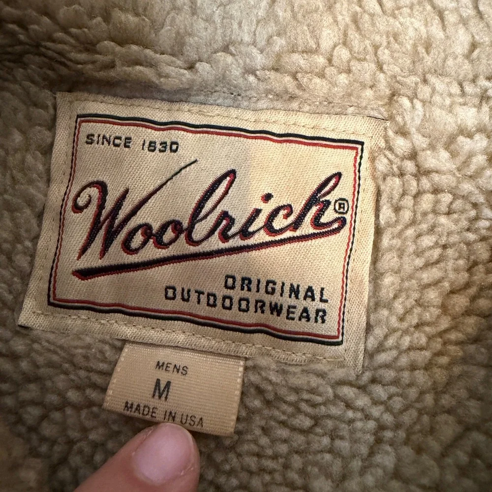 Woolrich Mens Vintage Plaid Sherpa Lined Flannel Shirt Jacket Brown Green Medium